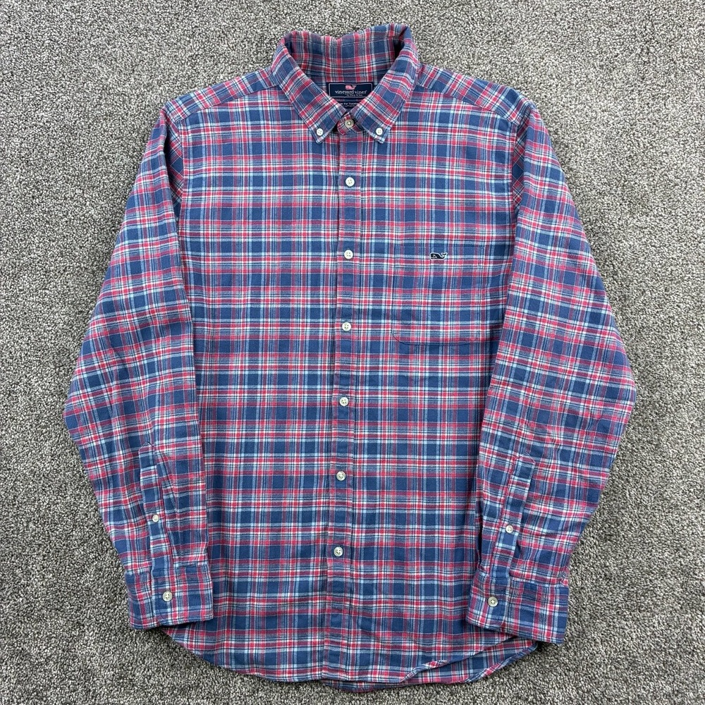Vineyard Vines Tucker Shirt Mens Large Blue Red Plaid Slim Fit‎ Button Up Whale